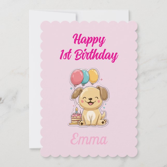 Custom Puppy 1st Birthday Card, Flat Greeting Card Kort (Framsida)
