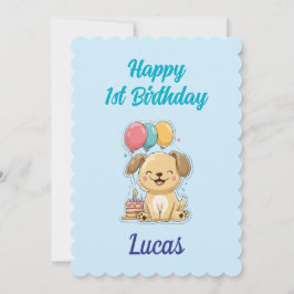 Custom Puppy 1st Birthday Card, Flat Greeting Card Kort