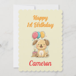 Custom Puppy 1st Birthday Card, Flat Greeting Card Kort