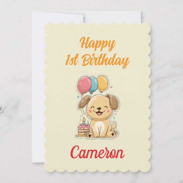 Custom Puppy 1st Birthday Card, Flat Greeting Card Kort (Framsida)