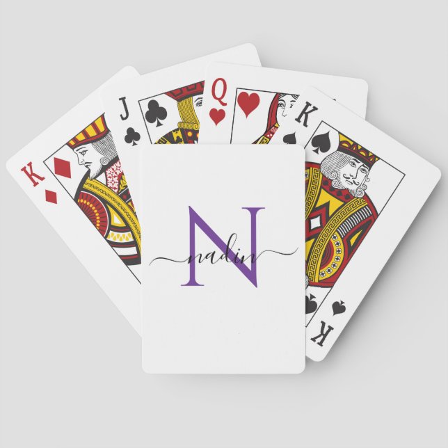 Custom Purple Monogram Name Playing Cards Casinokort (Baksidan)