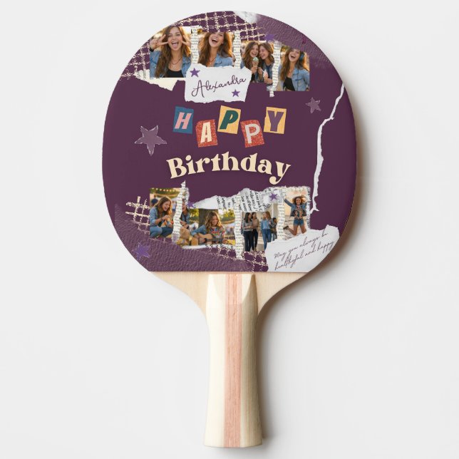 Custom Purple Scrapbook Birthday Photo Collage Pingisracket (Framsidan)