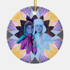 Custom Purple Yellow Christmas Star Photo Gift Julgransprydnad Keramik