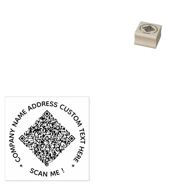 Custom QR Code and Text Round Rubber Stamp Example Stämpel (Stämplad)