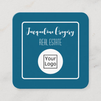 Custom QR Code Modern Logo Navy Small Business Fyrkantigt Visitkort