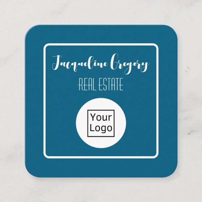 Custom QR Code Modern Logo Navy Small Business Fyrkantigt Visitkort (Framsida)