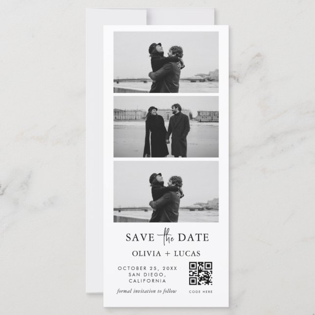 Custom QR Code Photo Strip Wedding Save The Date (Framsida)