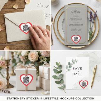 Custom QR Code Red Heart Shaped Wedding Sticker Hjärtformat Klistermärke