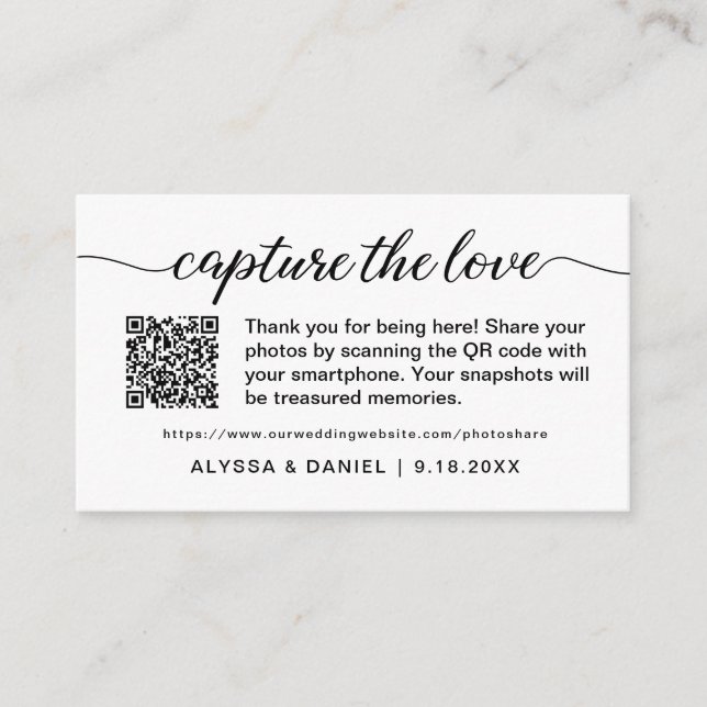 Custom QR Code Wedding Photo Sharing personalized Tilläggskort (Framsida)