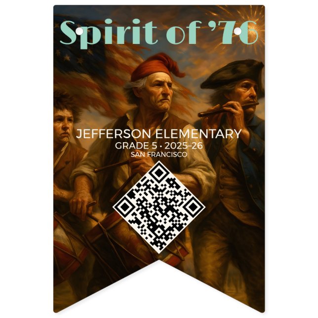 Custom QR School Banner • 1776–2026 Pride Tribute! Vimplar (Sjätte flaggan)