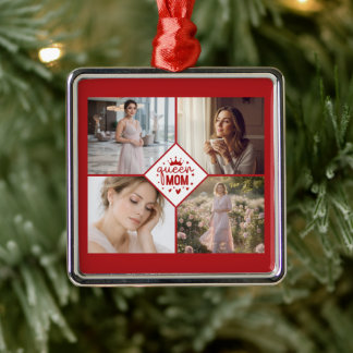 Custom Queen Mom Photo Collage Keepsake Julgransprydnad Metall