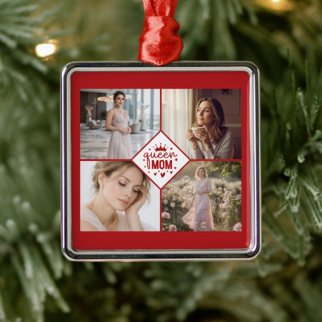 Custom Queen Mom Photo Collage Keepsake Julgransprydnad Metall (Träd)