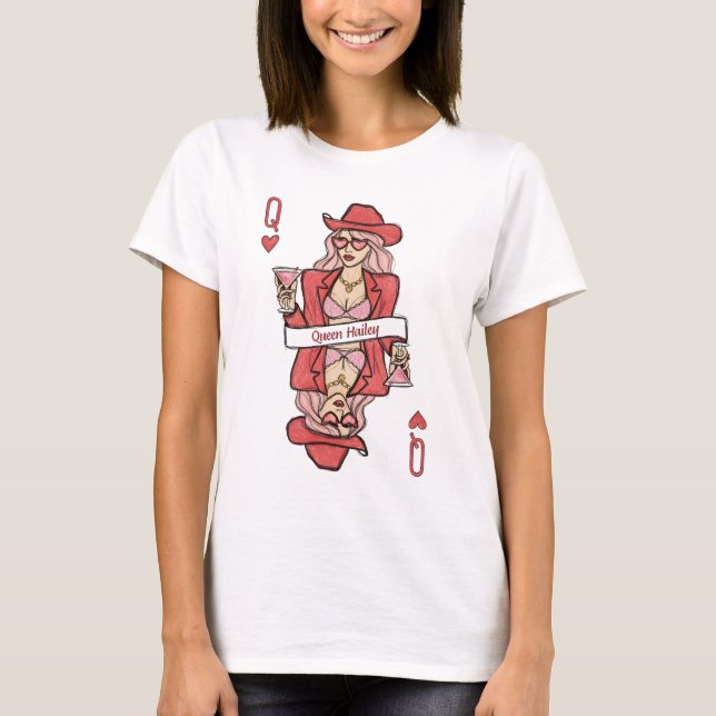 Custom Queen of Hearts Doodle Art T Shirt (Framsida)