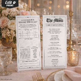 Custom Quinceañera Menu, Black White Interactive Meny