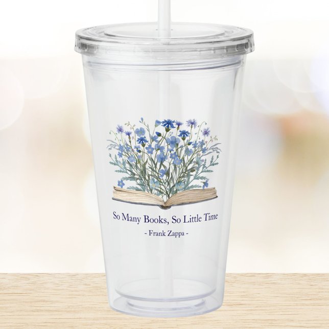 Custom Quote Blue Flowers Grow From Book Take Away Mugg (In situ)