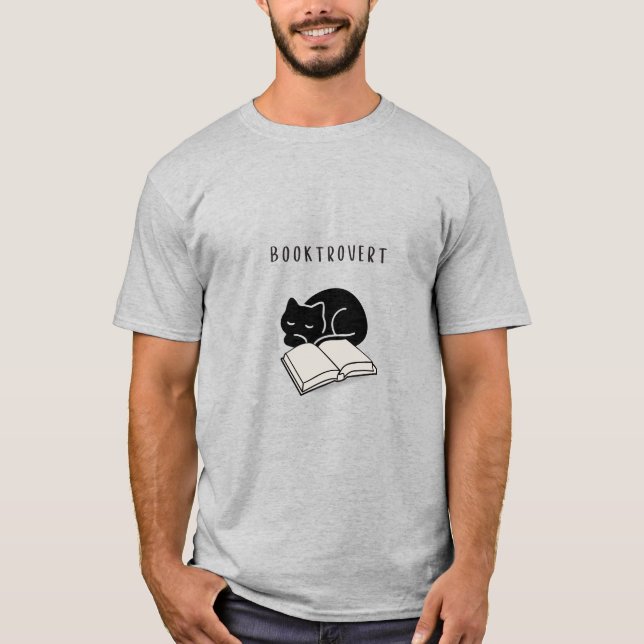 Custom Quote Booktrovert Minimalist Cat Men’s T Shirt (Framsida)