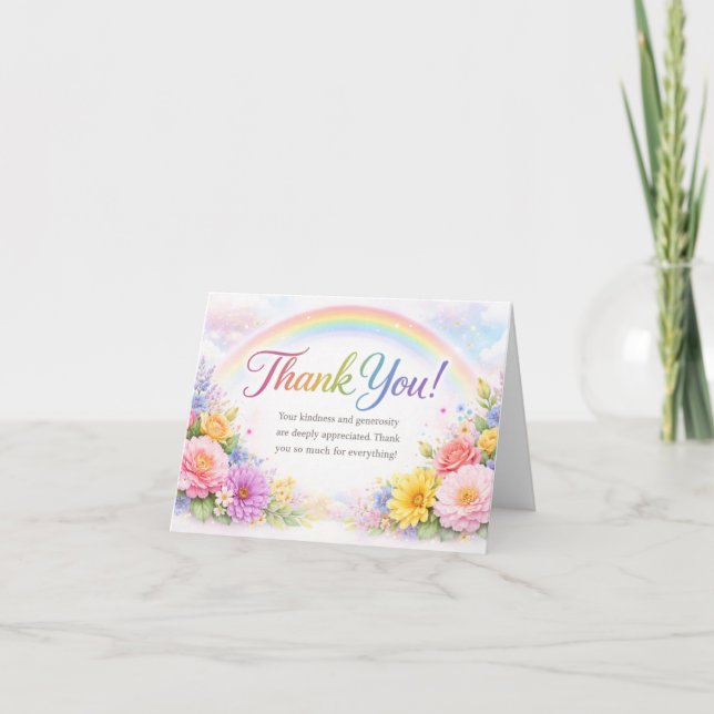 Custom Rainbow Floral Thank You Card | Elegant Tack Kort (Framsida)