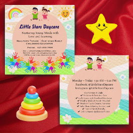 Custom Rainbow Handprint Sun Daycare Card Template Fyrkantigt Visitkort