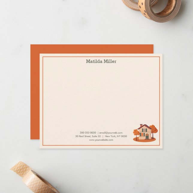 Custom Real Estate Autumn House Note Card Anteckningskort (Fram/Back In Situ)