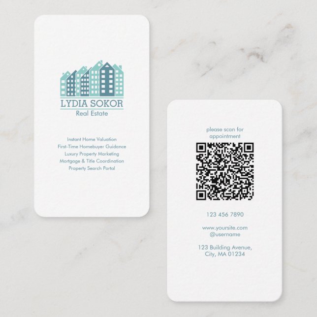 Custom Real Estate Business Card with QR Code Visitkort (Fram/baksida)