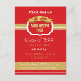 Custom Red 50th Class Reunion Invite Vykort