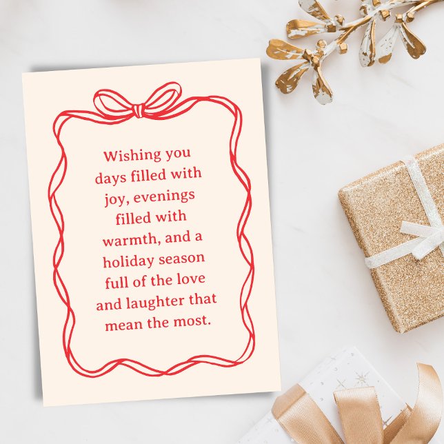 Custom Red Bow Family Christmas Letter Message Julkort (Skapare uppladdad)