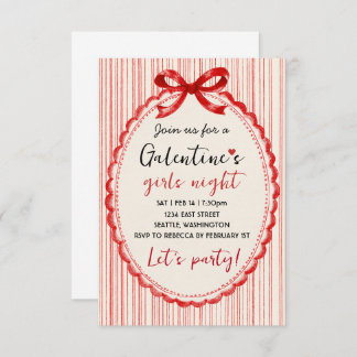 Custom Red Bow Galentines Party Invitation OSA Kort