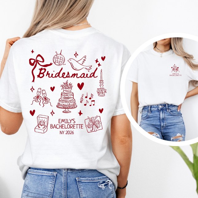 Custom Red Coquette Bridesmaid Bachelorette Party  T Shirt (Skapare uppladdad)