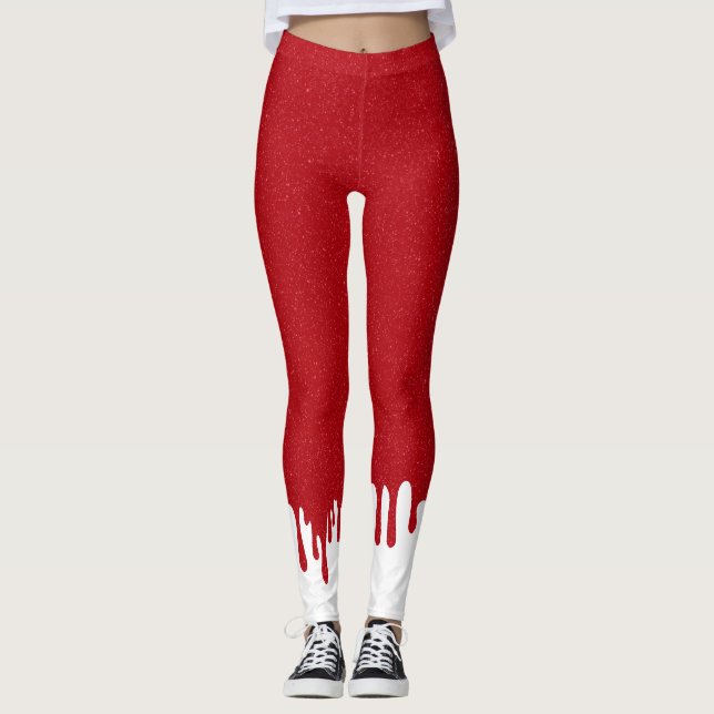 Custom Red Glitter Leggings with White Drips (Framsida)