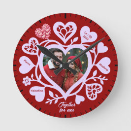 Custom Red Heart Photo Wall Clock Rund Klocka