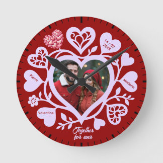 Custom Red Heart Photo Wall Clock Rund Klocka