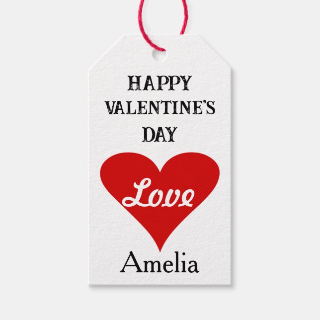 Custom Red Heart Valentine's Day Name & Text Presentetikett (Framsidan)