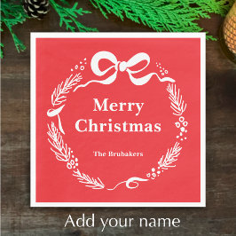 Custom Red Modern Hand Drawn Bow Merry Christmas Pappersservett