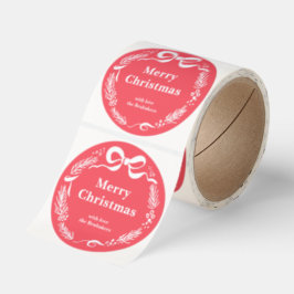 Custom Red Modern Hand Drawn Bow Merry Christmas Runt Klistermärke