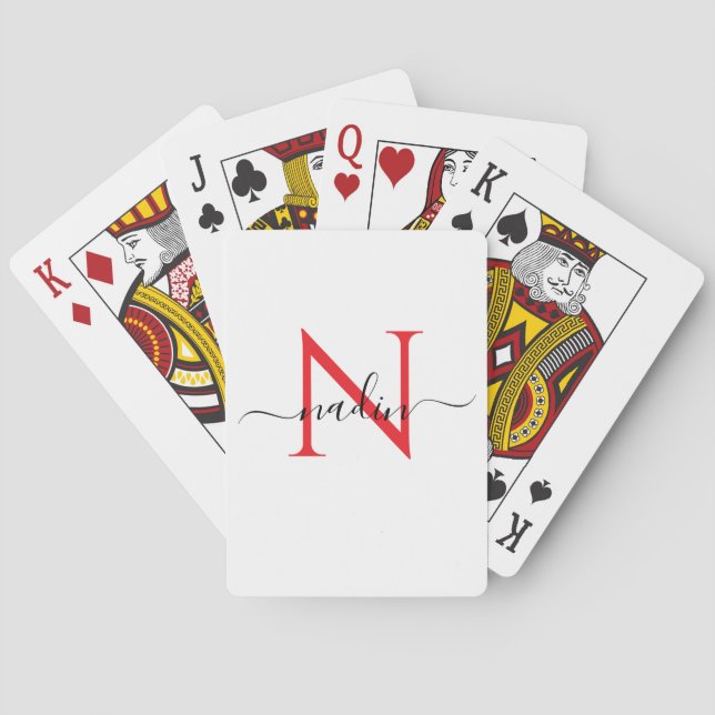 Custom Red Monogram Name Playing Cards Casinokort (Baksidan)