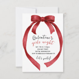 Custom Red Ribbon Bow Galentines Party Invitation OSA Kort