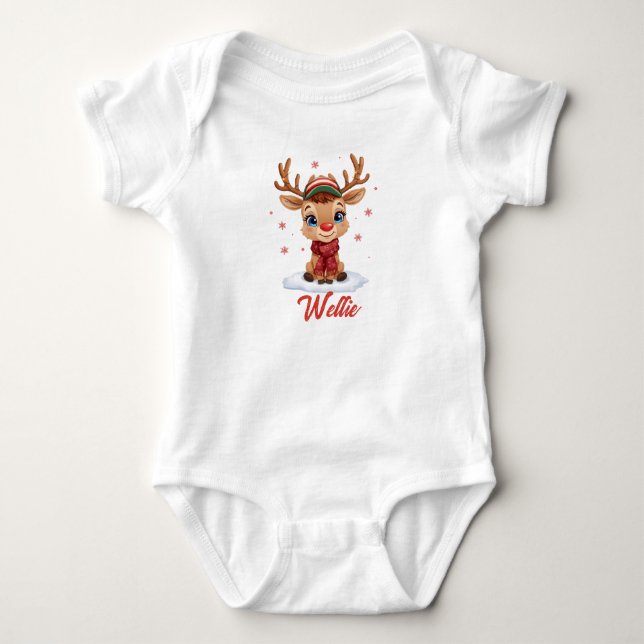 Custom Reindeer Christmas Baby Bodysuit Name T Shirt (Framsida)