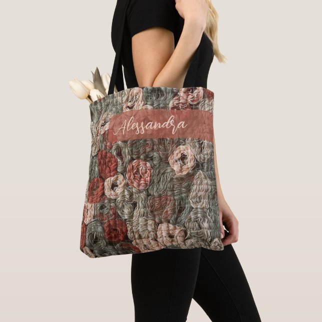 Custom Retro Boho Brown Terracotta Maximalist Chic Tygkasse (Närbild)