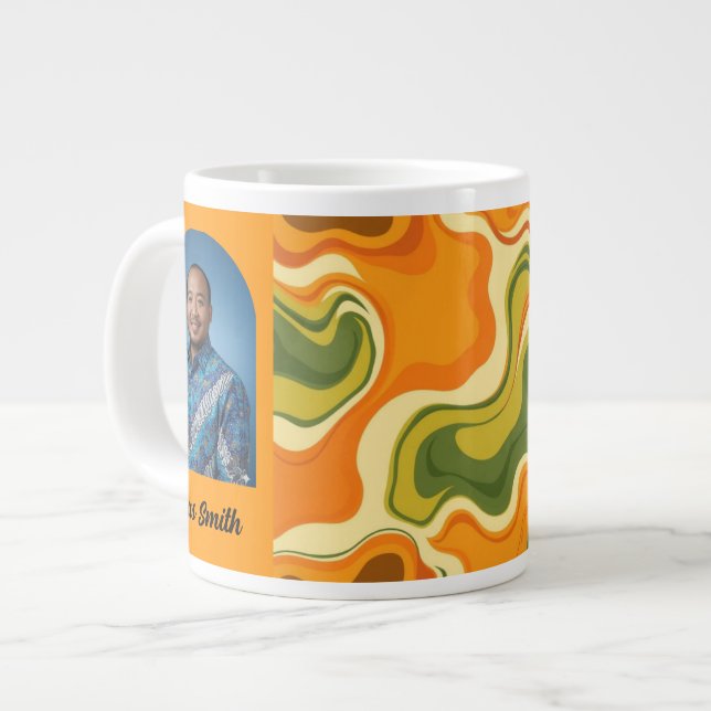 Custom Retro Groovy Swirl Abstract Orange Green Jumbo Mugg (Framsida vänster)