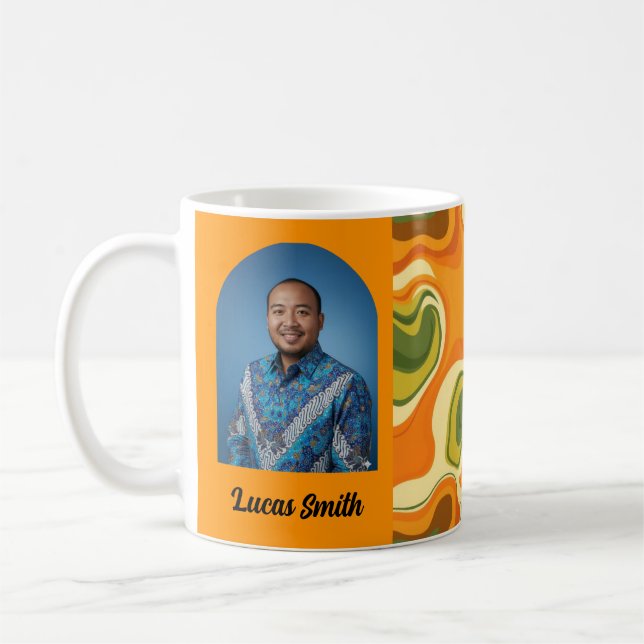 Custom Retro Groovy Swirl Abstract Orange Green Kaffemugg (Vänster)