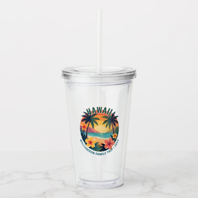 Custom Retro Hawaii Tropical Vacation Family Trip Take Away Mugg (Framsida)