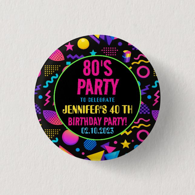 Custom Retro Neon 80’s Birthday – Fun Adult  Knapp (Framsida)