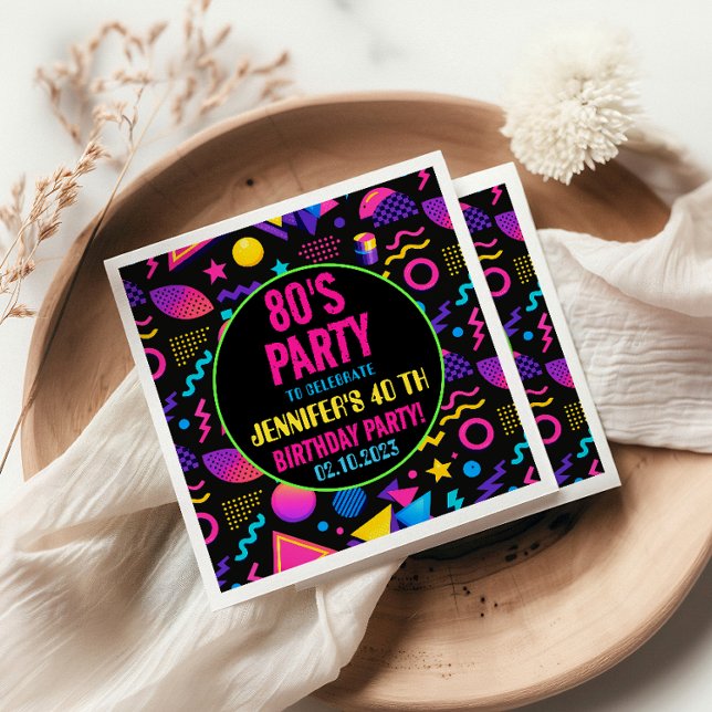 Custom Retro Neon 80’s Birthday – Fun Adult  Pappersservett (Custom Retro Neon 80’s Birthday – Fun Adult Napkins
)