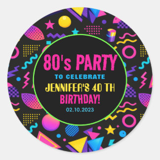 Custom Retro Neon 80’s Birthday – Fun Adult  Runt Klistermärke