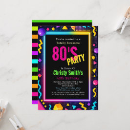 Custom Retro Neon 80's Birthday Party Inbjudningar