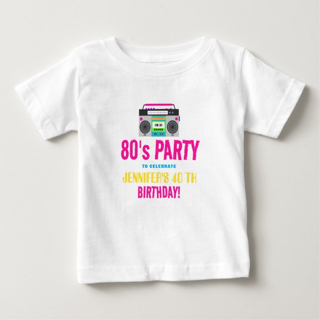 Custom Retro Neon 80's Birthday Party T Shirt (Framsida)