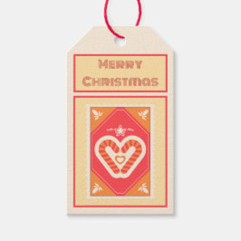 Custom Retro Paper Stamp with Candy Cane Heart Presentetikett