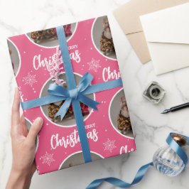 Custom Retro Pink Merry Christmas One Circle Photo Presentpapper