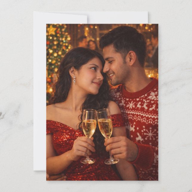"Custom Romantic Christmas Couple Photo Holiday Ca Julkort (Framsida)