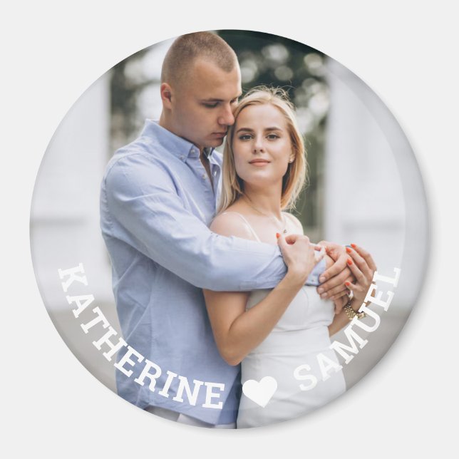 Custom Romantic Couple Photo  with Names & Love Magnet (Framsidan)